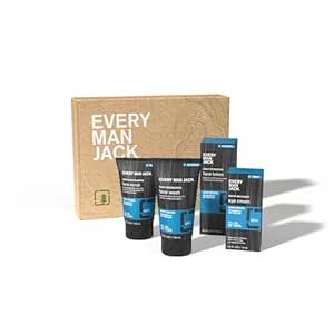 Every Man Jack Skin Revive Set- Four Full-Size, Fragrance Free Skin Care Essentials to Cleanse, Treat, and Hydrate Dry, Tired Skin - Daily Energizing Wash, Gentle Exfoliating Scrub, Rapid Recovery Eye Cream, Hydration Face Lotion