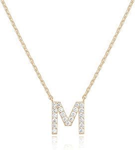 PAVOI 14K White Gold Plated Cubic Zirconia Initial Necklace | Letter Dainty Necklaces for Women
